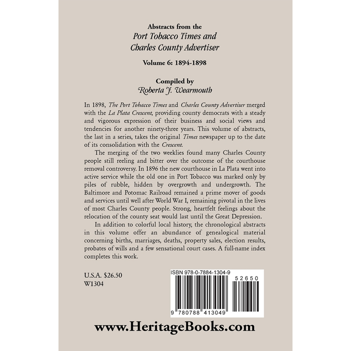 Abstracts from the Port Tobacco Times and Charles County [Maryland] Advertiser: Volume 6, 1894-1898 back cover