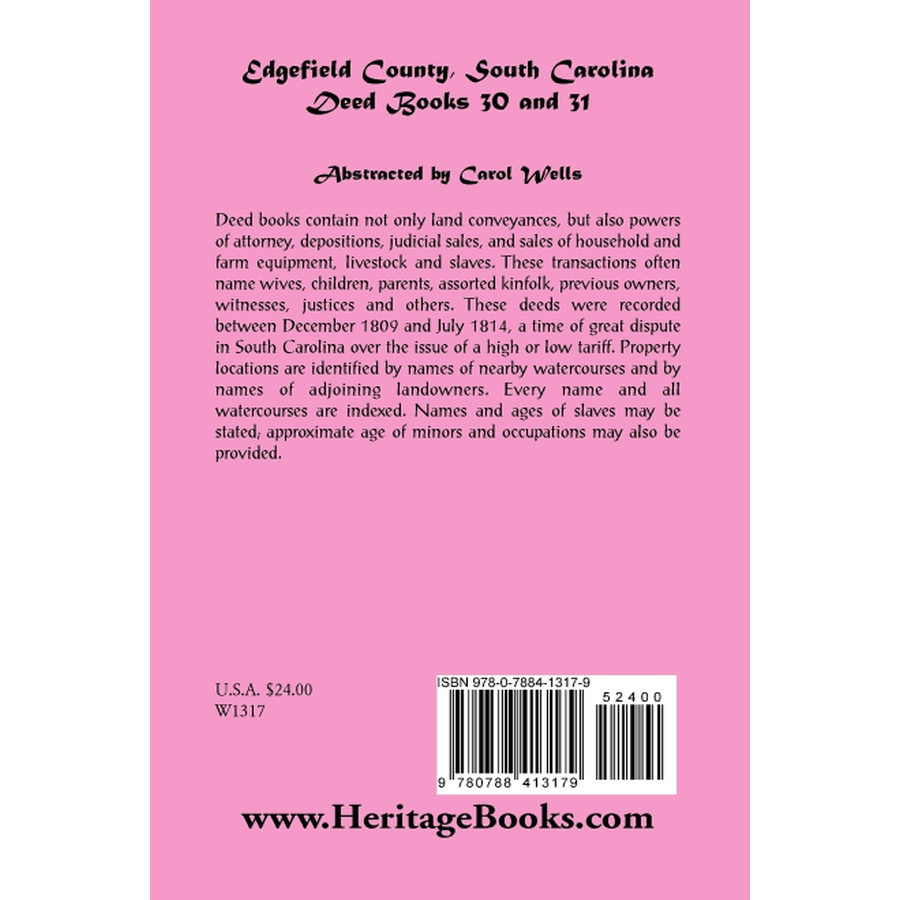 Edgefield County, South Carolina, Deed Books 30 and 31 back cover