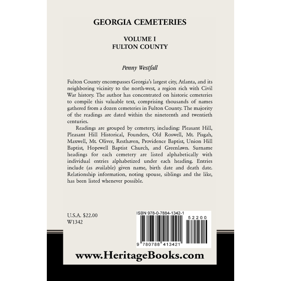 back cover of Georgia Cemeteries, Volume I: Fulton County