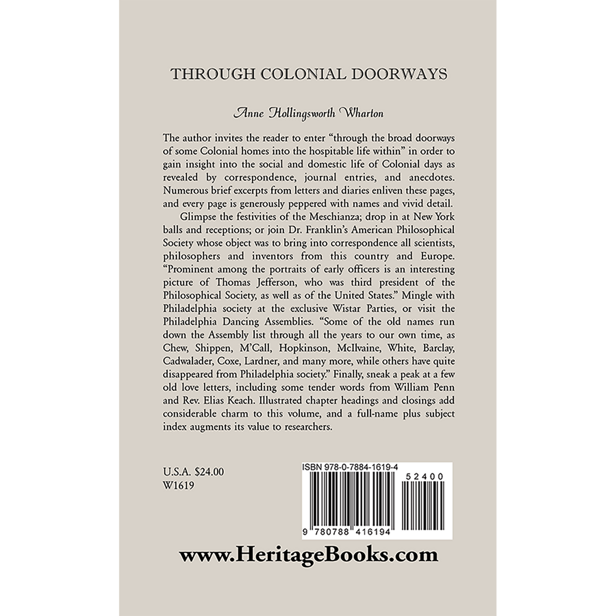 Through Colonial Doorways back cover
