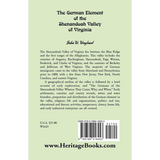 The German Element of the Shenandoah Valley of Virginia back cover