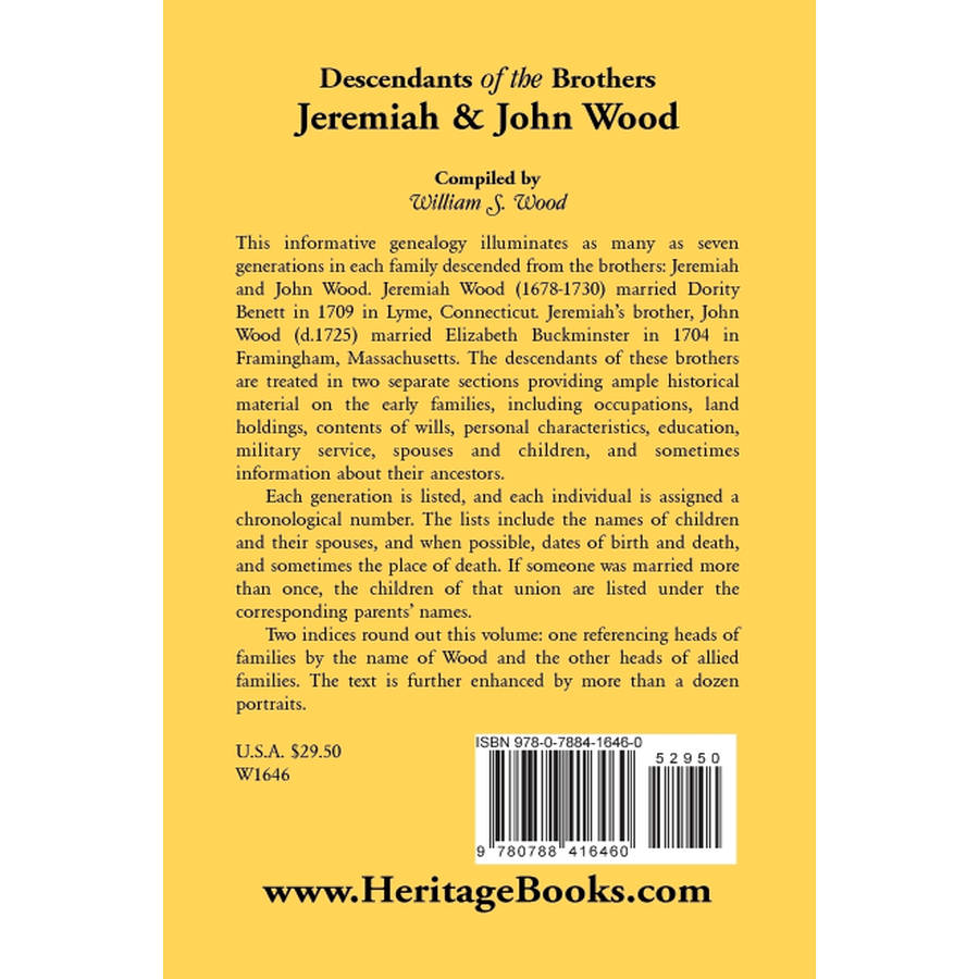 back cover of Descendants of the Brothers Jeremiah and John Wood