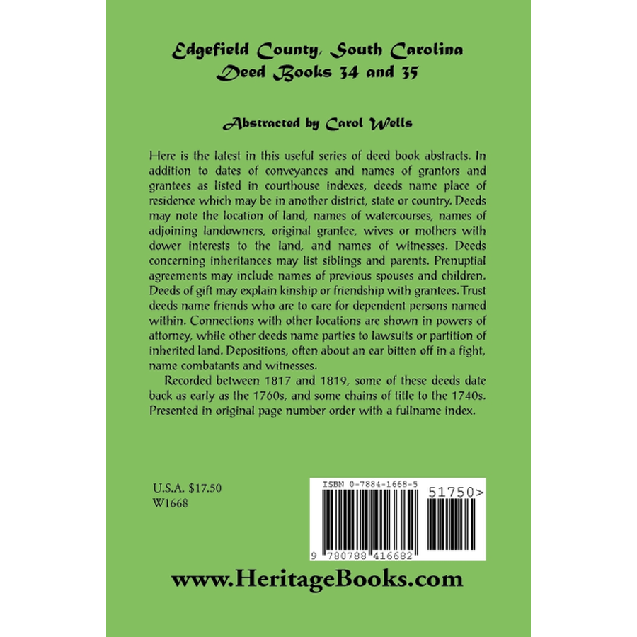 Edgefield County, South Carolina, Deed Books 34 and 35 back cover