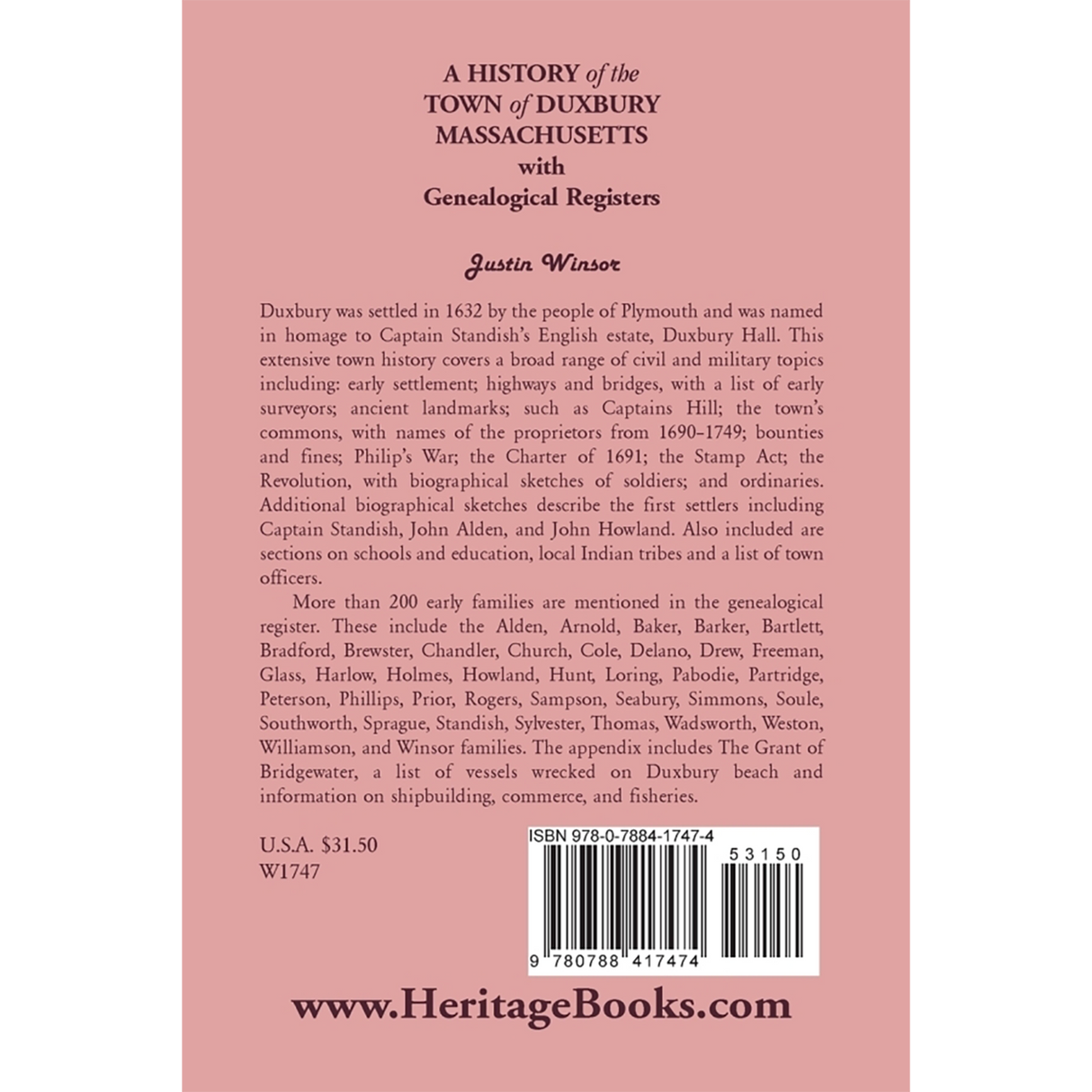 A History of the Town of Duxbury [Plymouth County], Massachusetts, with Genealogical Registers back cover