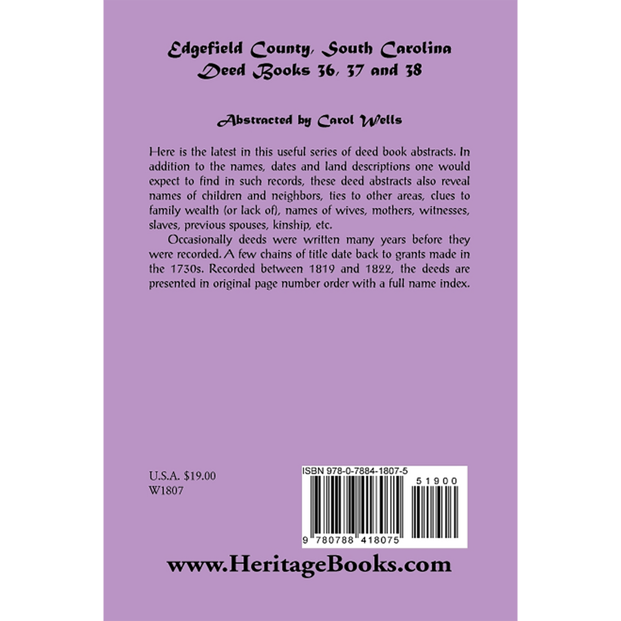 Edgefield County, South Carolina, Deed Books 36, 37 and 38 back cover