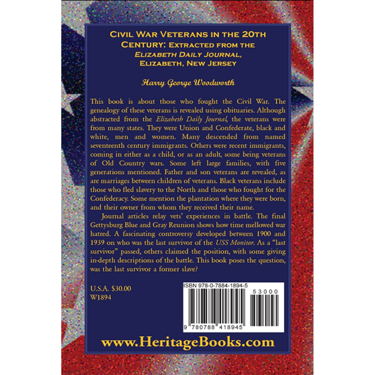 Civil War Veterans in the 20th Century: Extracted from the Elizabeth Daily Journal, Elizabeth, New Jersey back cover
