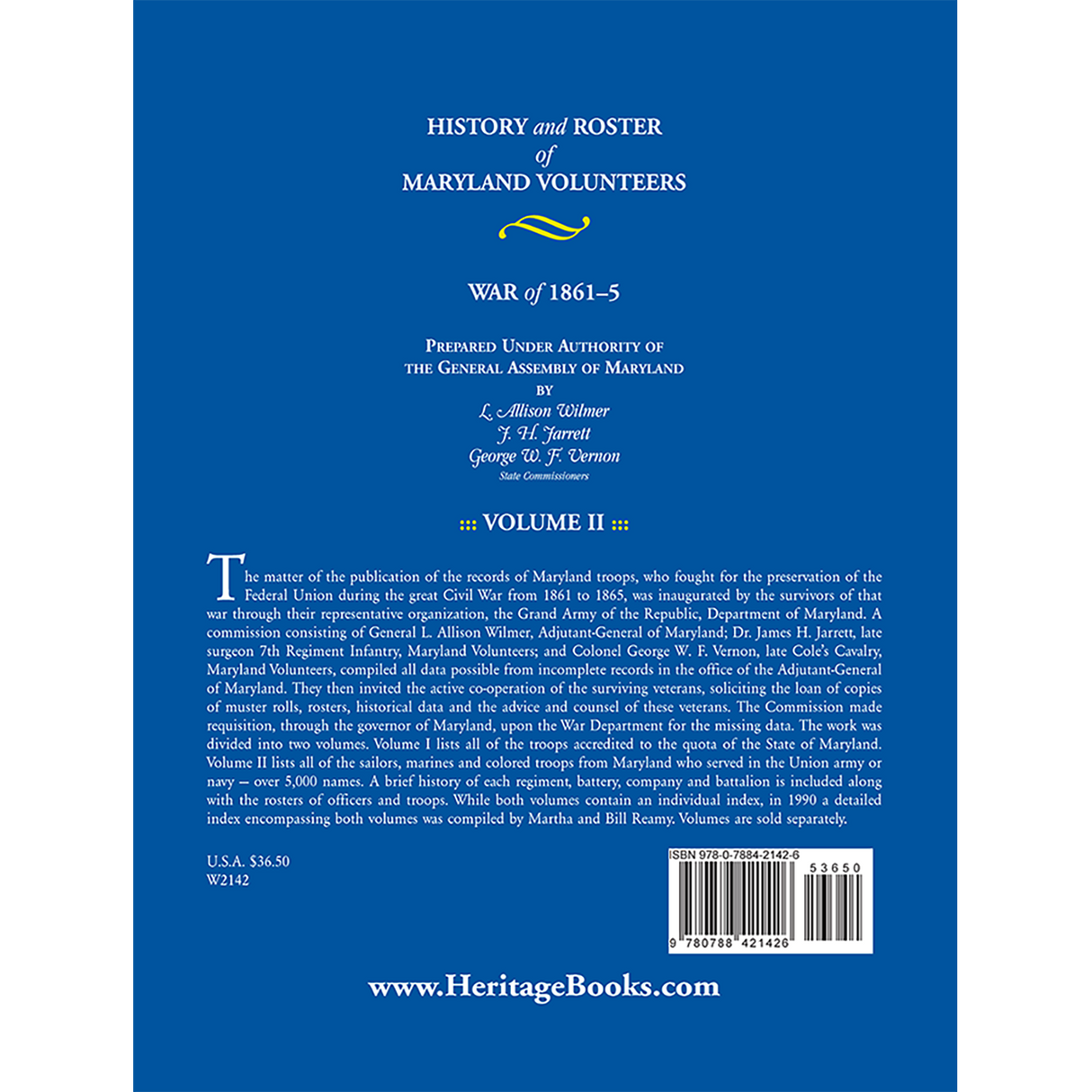 History and Roster of Maryland Volunteers, War of 1861-1865, Volume 2 back cover