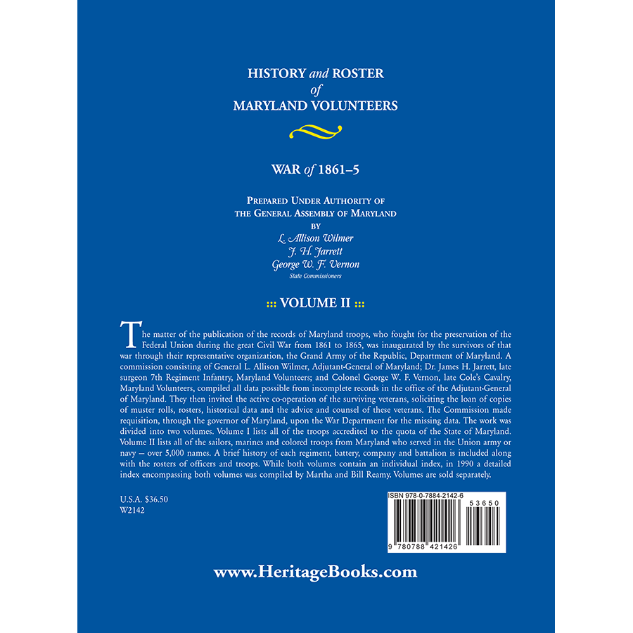 History and Roster of Maryland Volunteers, War of 1861-1865, Volume 2 back cover