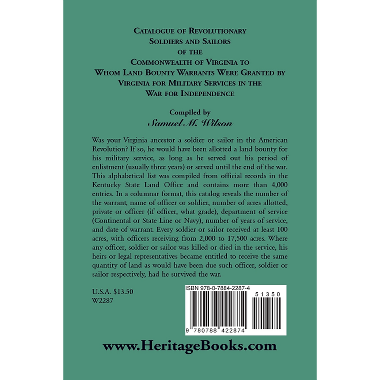 Catalogue of Revolutionary Soldiers and Sailors of the Commonwealth of Virginia to Whom Land Bounty Warrants Were Granted back cover