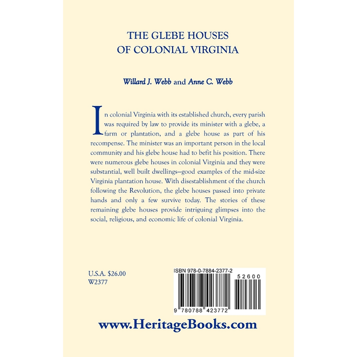 The Glebe Houses of Colonial Virginia back cover