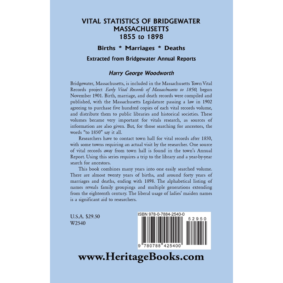Vital Statistics of Bridgewater, Massachusetts back cover