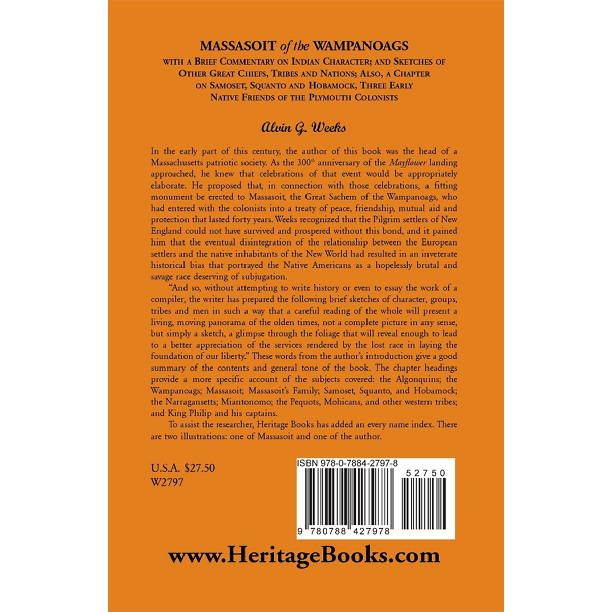 Massasoit of the Wampanoags back cover
