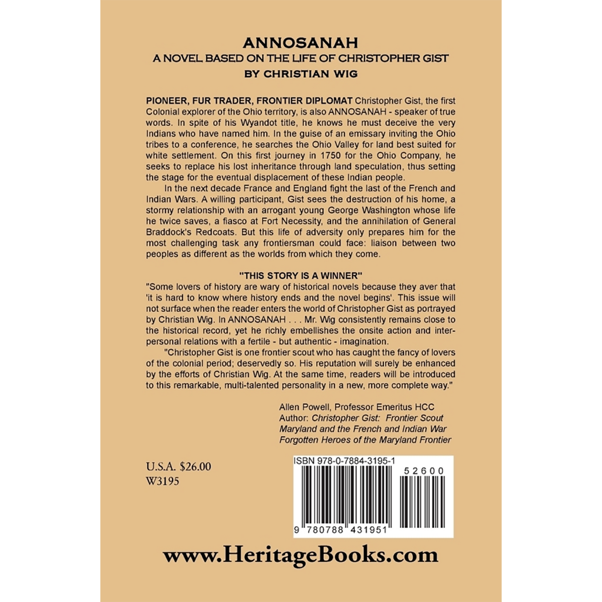 Annosanah: A Novel Based on the Life of Christopher Gist back cover