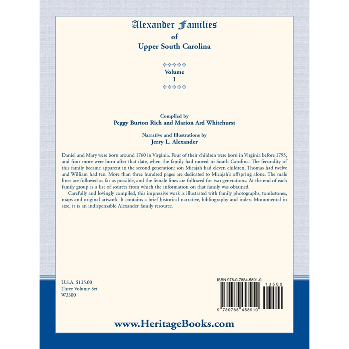 Alexander Families of Upper South Carolina volume 1 back cover