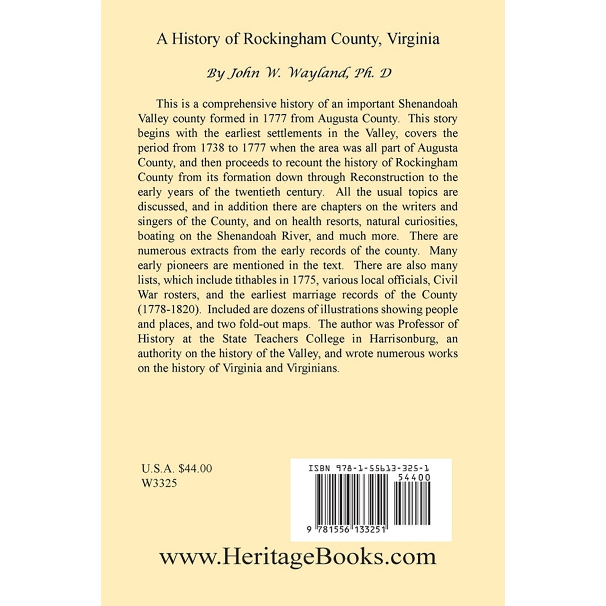 A History of Rockingham County, Virginia back cover