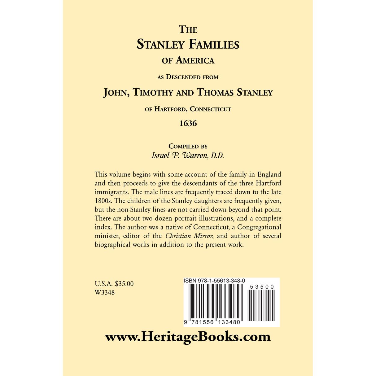 The Stanley Families of America, As Descended from John, Timothy and Thomas Stanley of Hartford, Connecticut, 1636 back cover