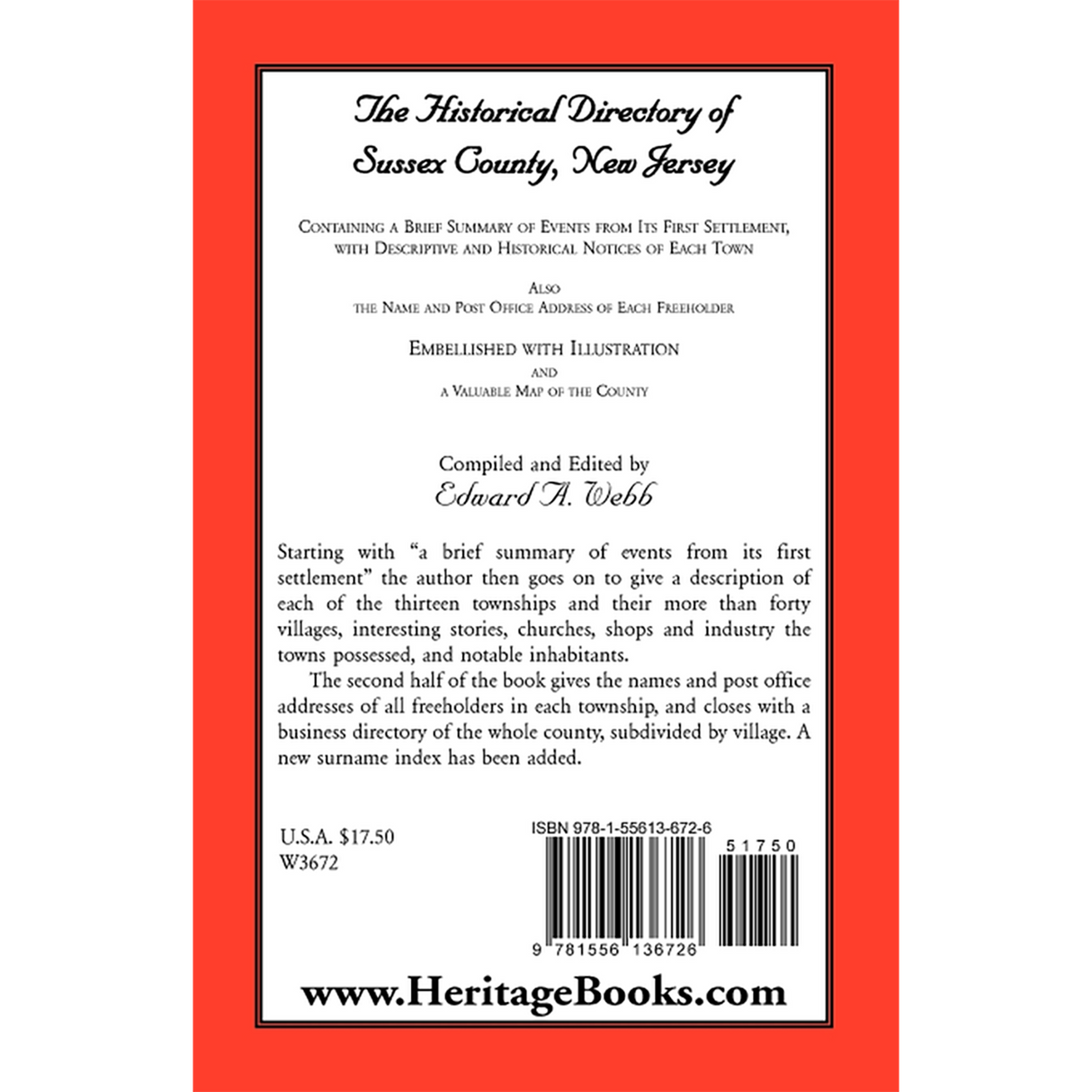 The Historical Directory of Sussex County, New Jersey back cover