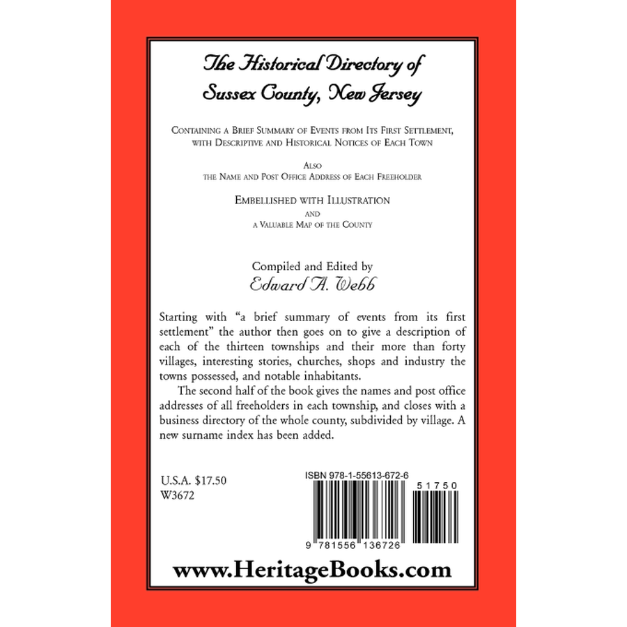 The Historical Directory of Sussex County, New Jersey back cover