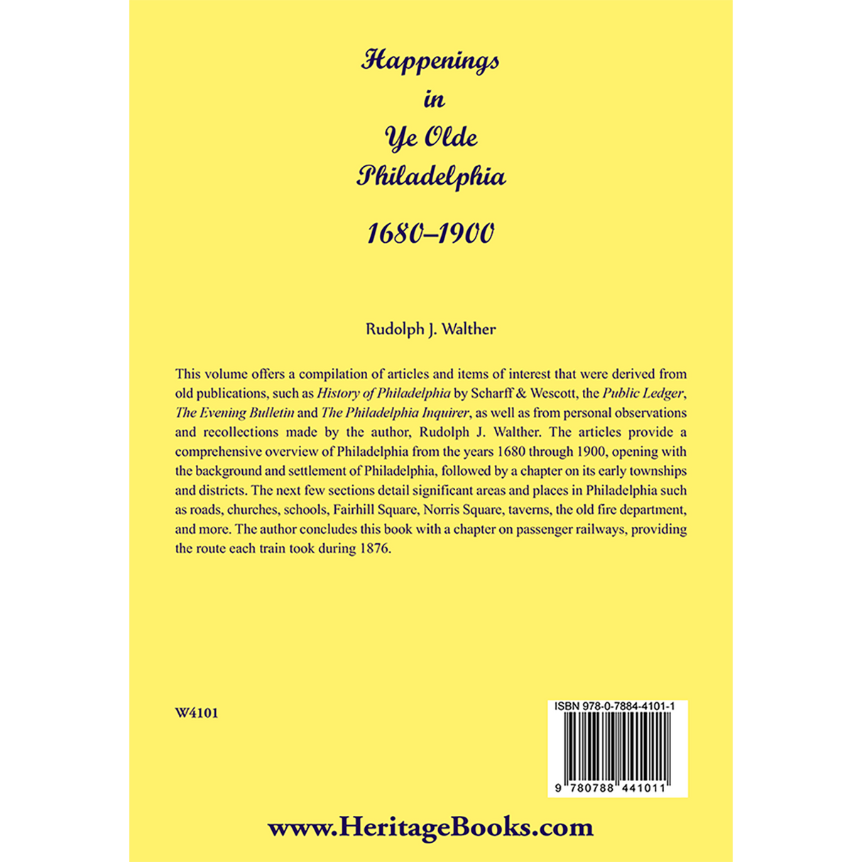Happenings in Ye Olde Philadelphia, 1680-1900 back cover