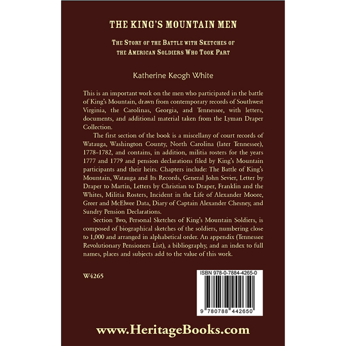 The King’s Mountain Men: The Story of the Battle, with Sketches of the American Soldiers who Took Part back cover