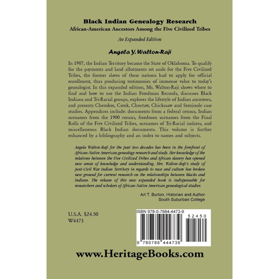 Black Indian Genealogy Research: African-American Ancestors Among the Five Civilized Tribes, An Expanded Edition back cover
