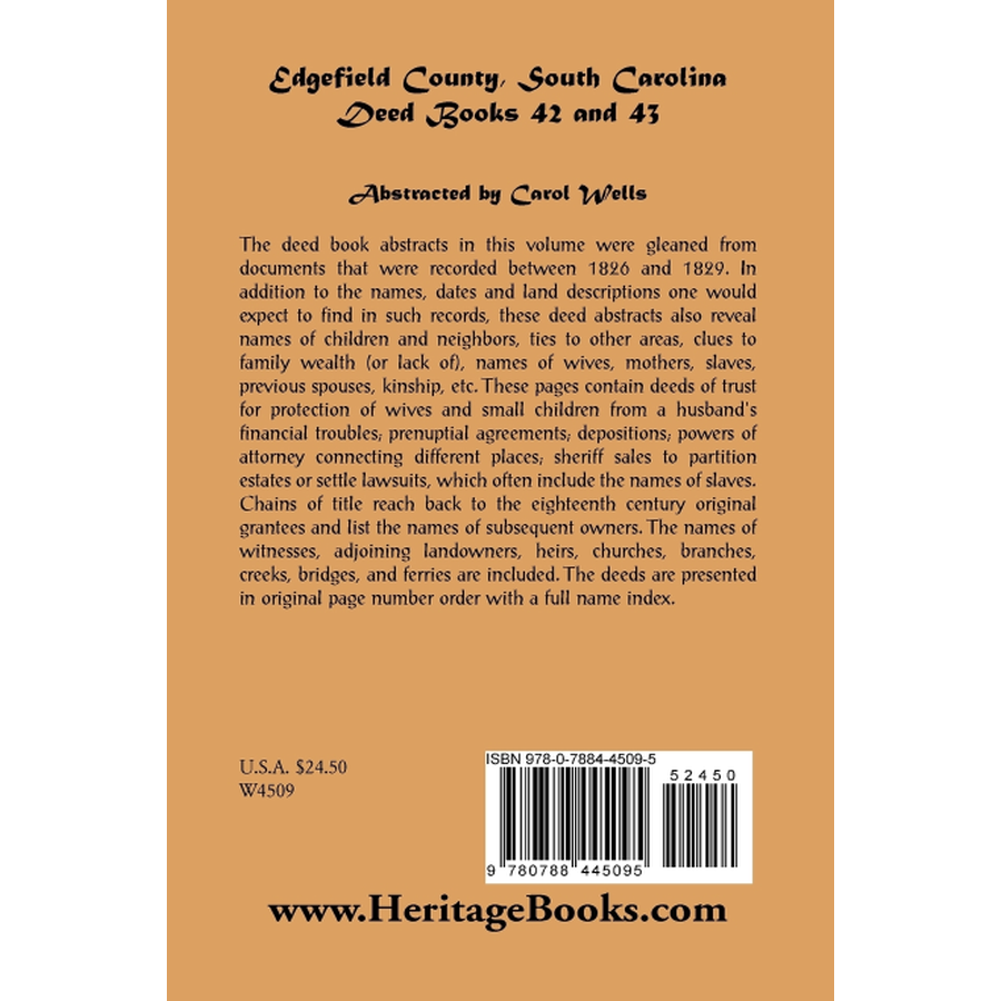 Edgefield County, South Carolina, Deed Books 42 and 43 back cover