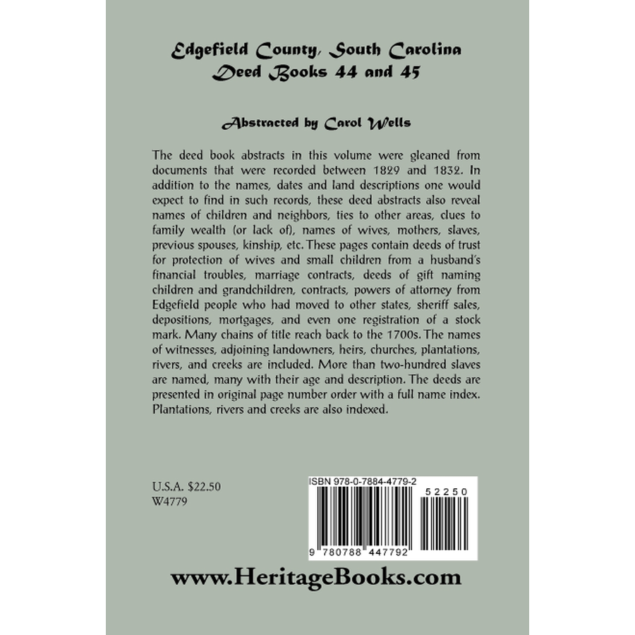 Edgefield County, South Carolina, Deed Books 44 and 45 back cover