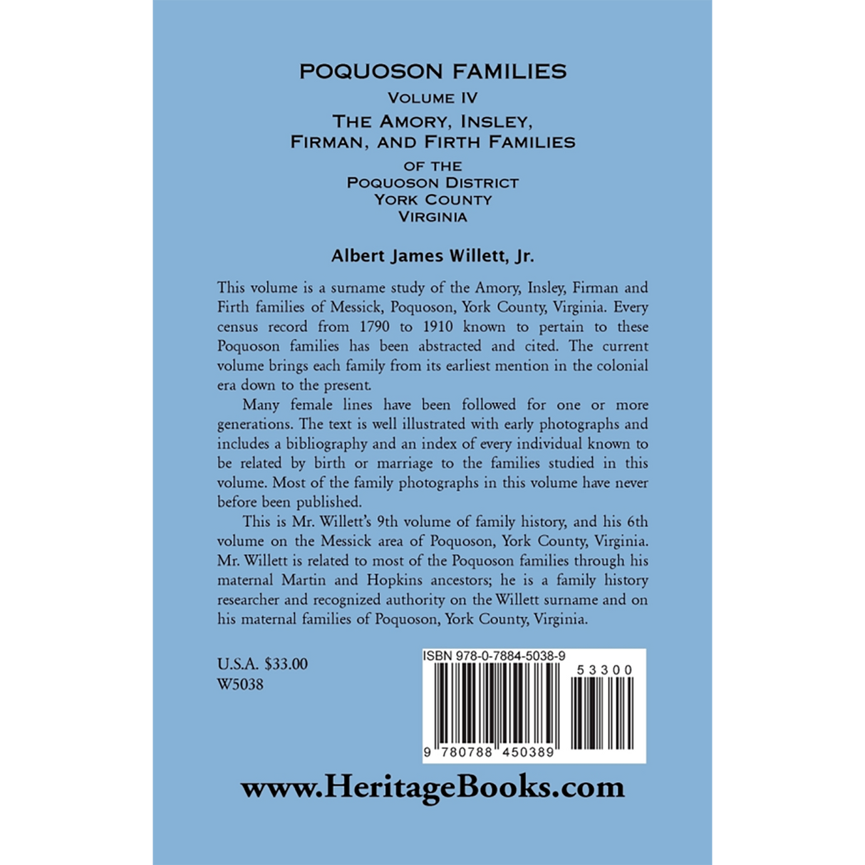 Poquoson Families, Volume IV: The Amory, Insley, Firman, and Firth Families back cover