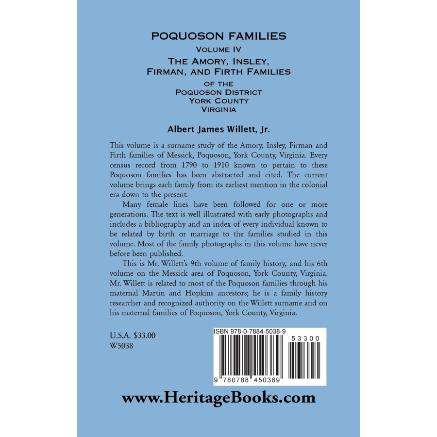 Poquoson Families, Volume IV: The Amory, Insley, Firman, and Firth Families back cover