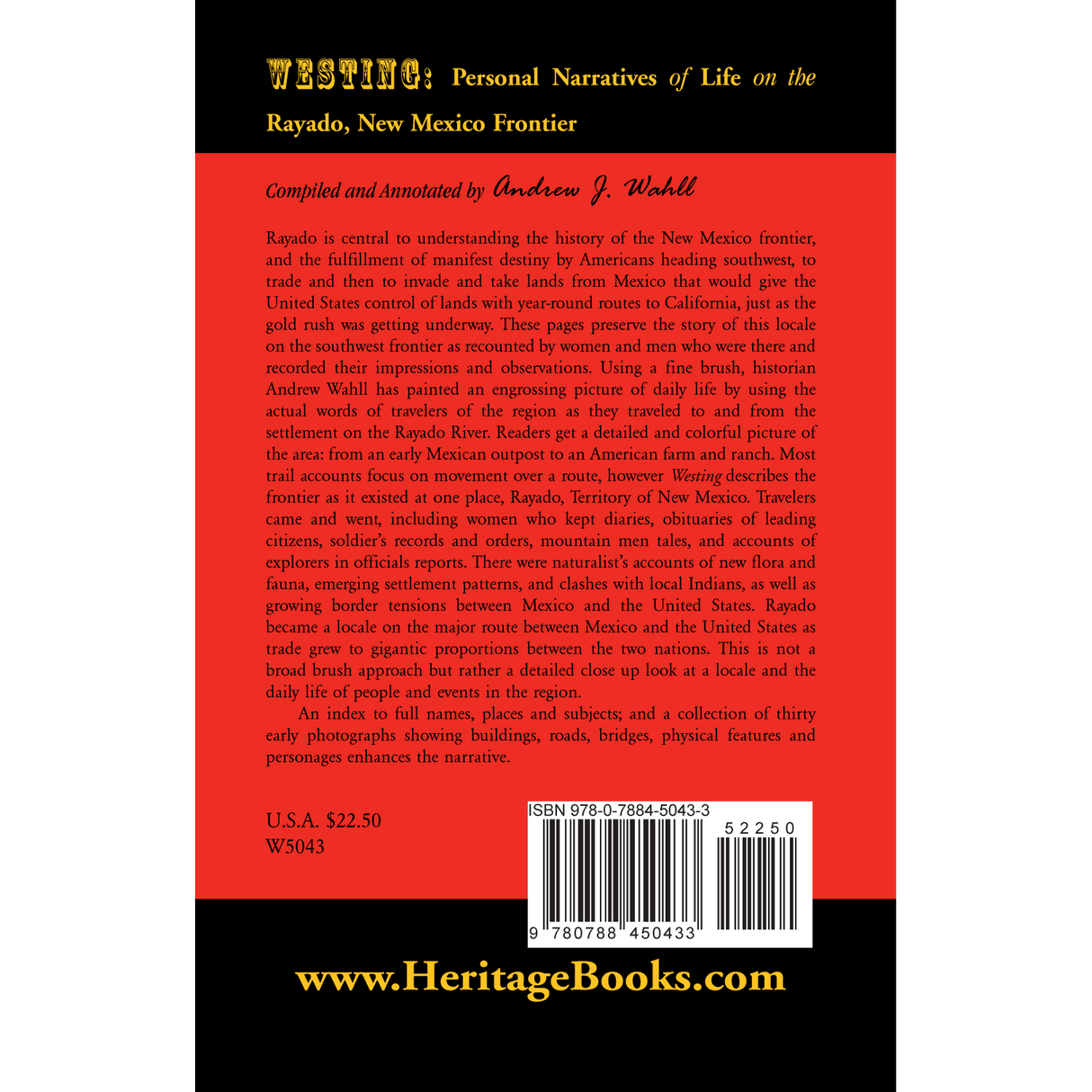 Westing: Personal Narratives of Life on the Rayado, New Mexico Frontier back cover