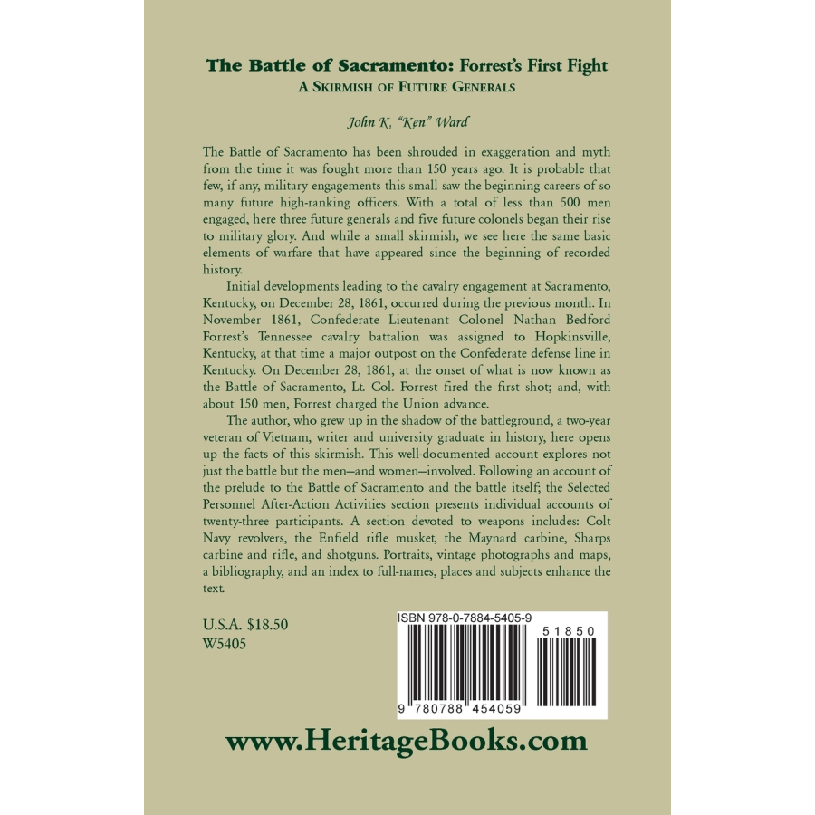 The Battle of Sacramento: Forrest's First Fight, A Skirmish of Future Generals back cover