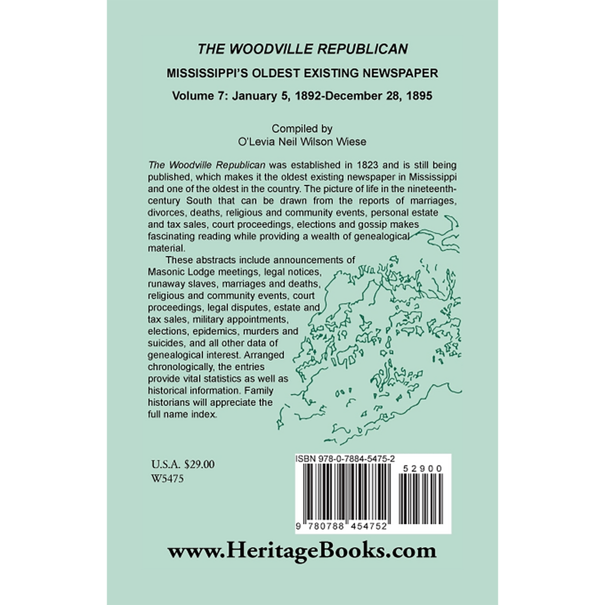 The Woodville Republican: Mississippi's Oldest Existing Newspaper, Volume 7: January 5, 1892-December 28, 1895 back cover