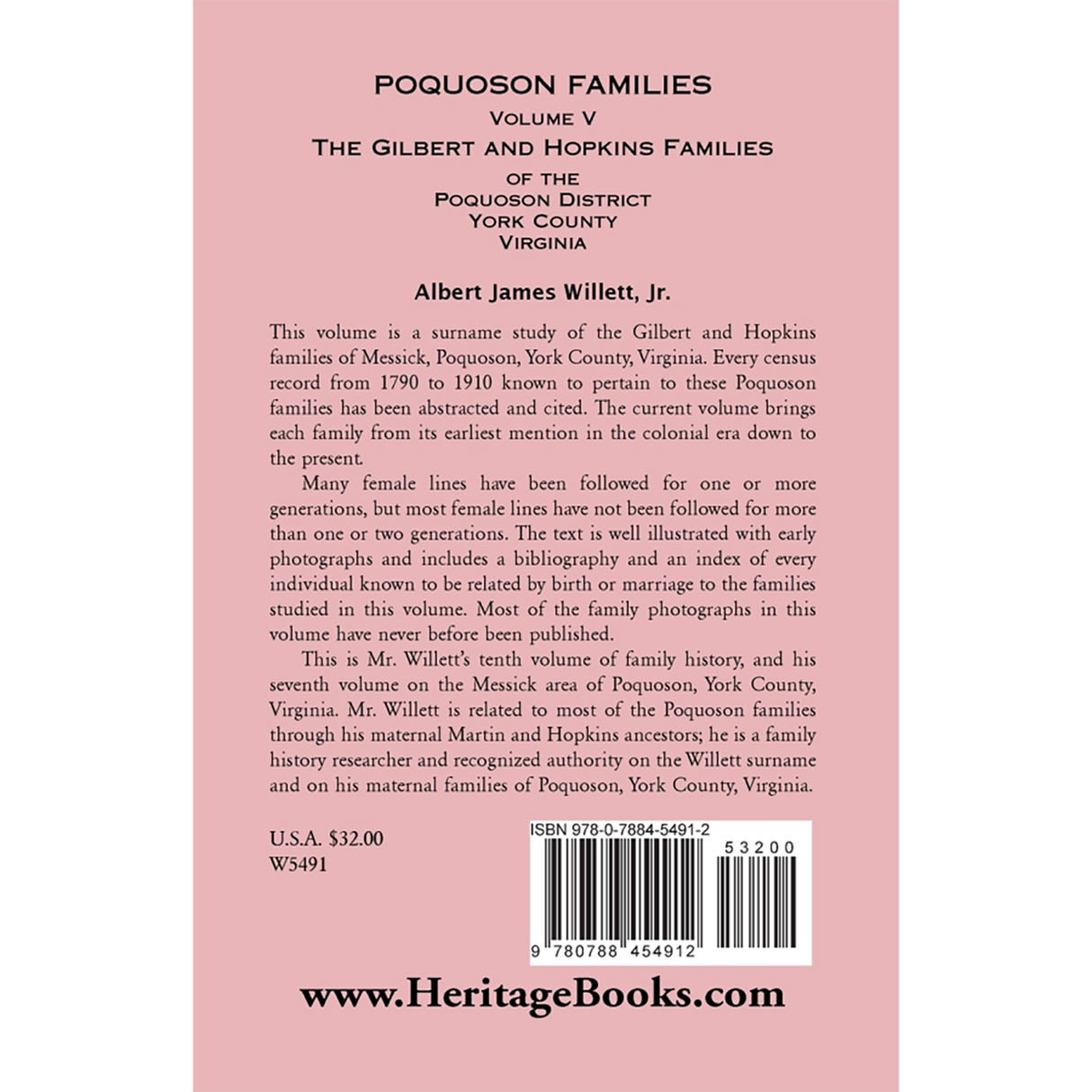 Poquoson Families, Volume V: The Gilbert and Hopkins Families of the Poquoson District, York County, Virginia [paper] back cover