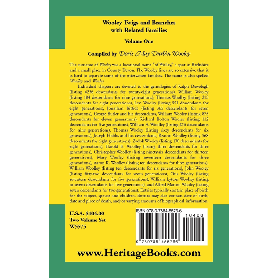 back cover of Wooley Twigs and Branches with Related Families Volume 1