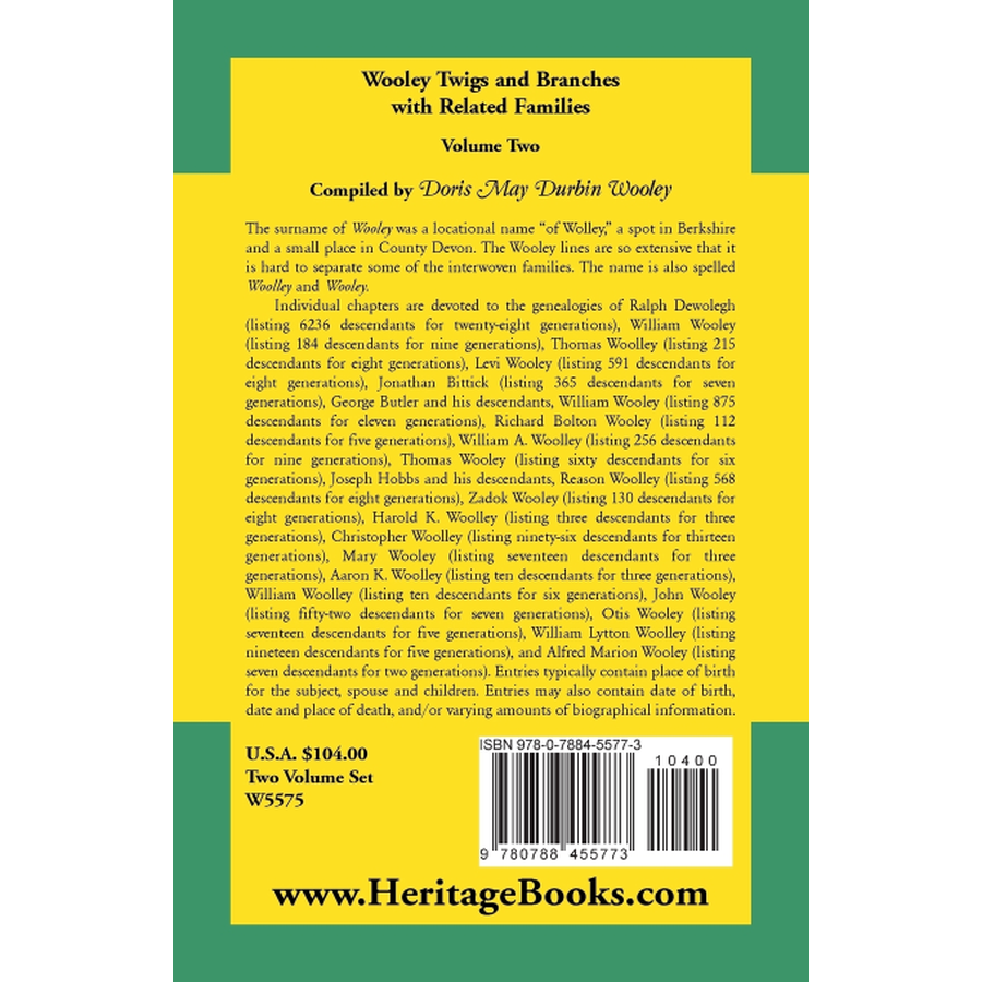 back cover of Wooley Twigs and Branches with Related Families Volume 2