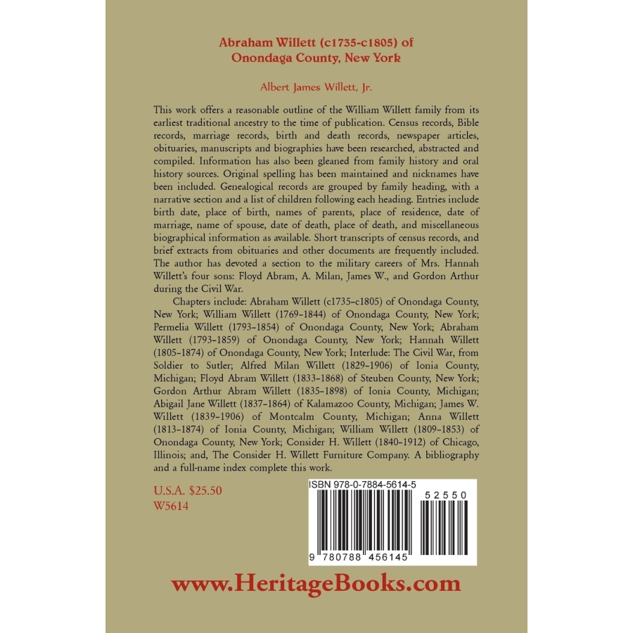 back cover of Abraham Willett (c1735-c1805) of Onondaga County, New York [paper]