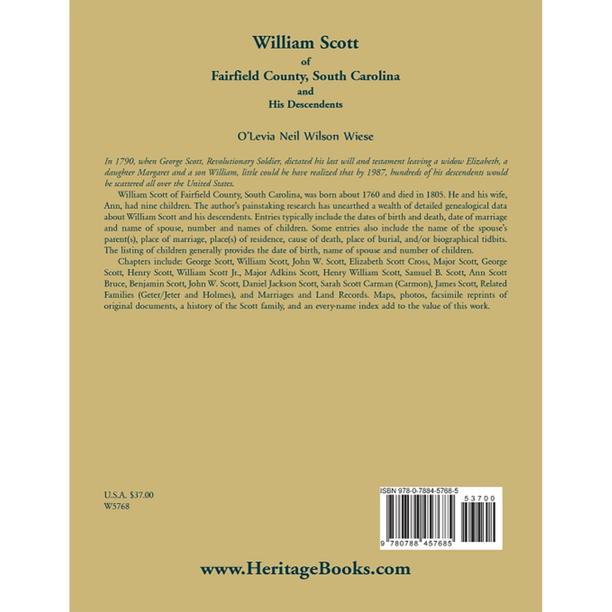 William Scott of Fairfield County, South Carolina and His Descendents back cover