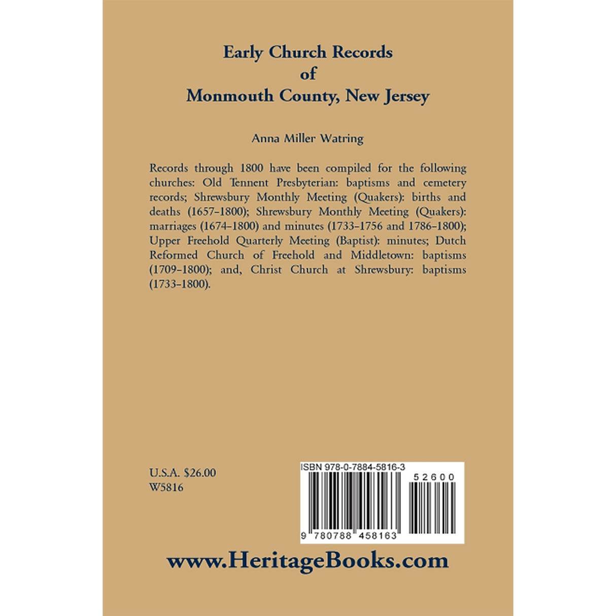 Early Church Records of Monmouth County, New Jersey back cover