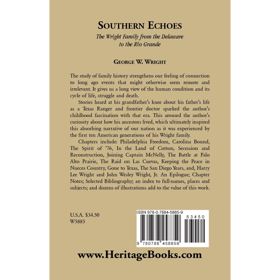 Southern Echoes: The Wright Family from the Delaware to the Rio Grande back cover