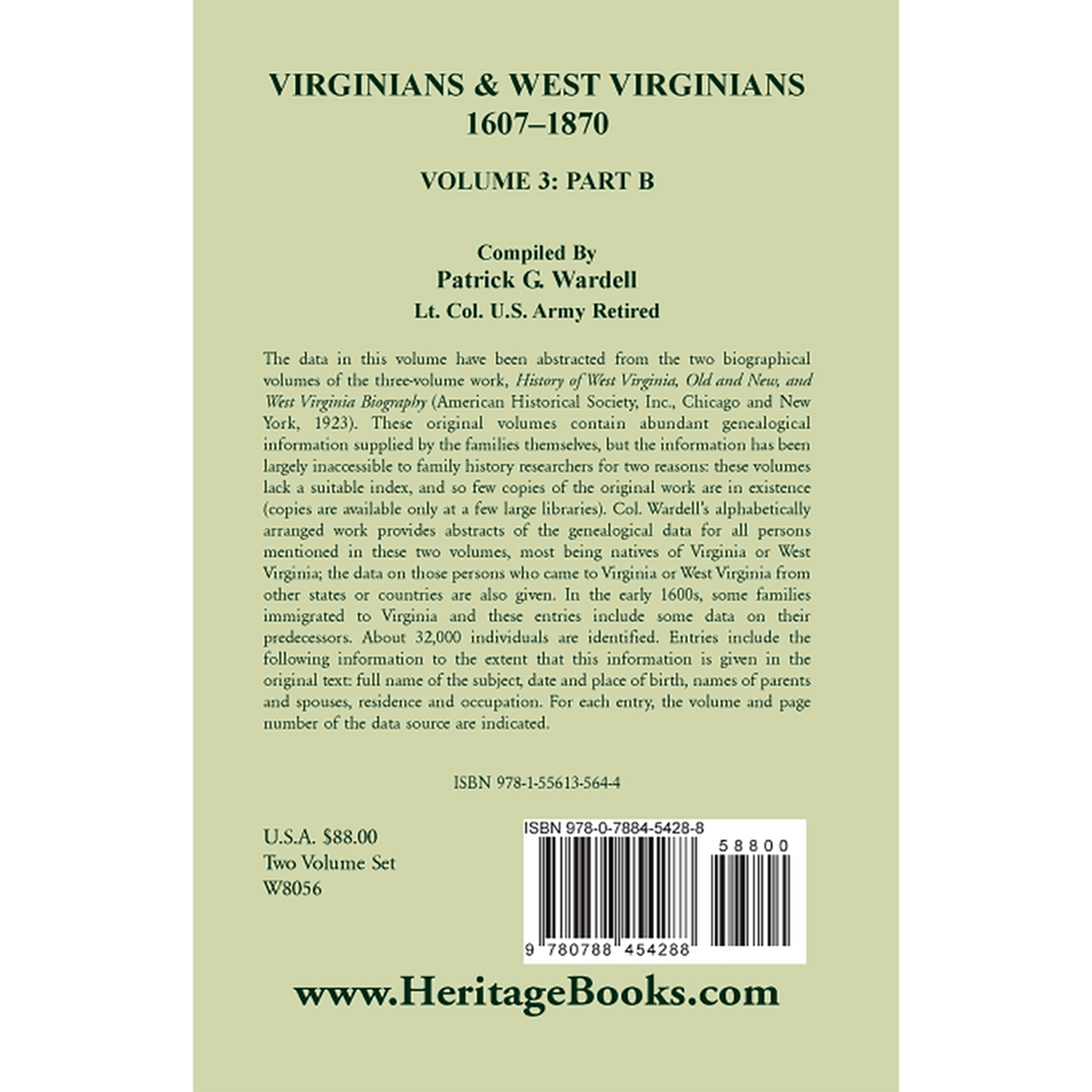 Virginians and West Virginians, 1607-1870, Volume 3 [2 volumes] back cover