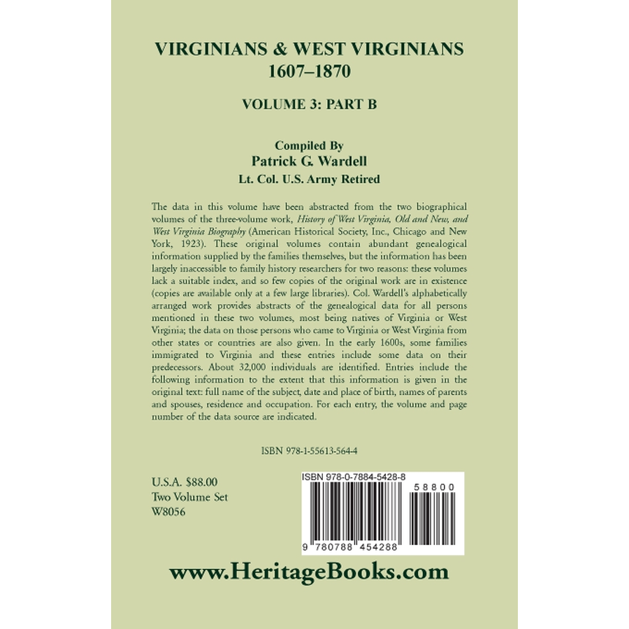 Virginians and West Virginians, 1607-1870, Volume 3 [2 volumes] back cover