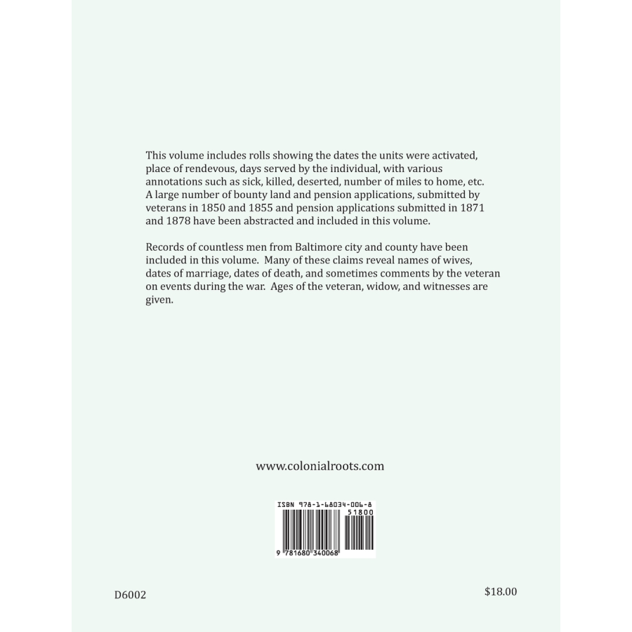 Maryland Militia in the War of 1812, Volume 2: Baltimore City and County back cover