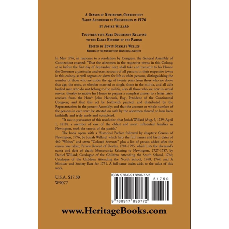 A Census of Newington, Connecticut Taken According to Households in 1776