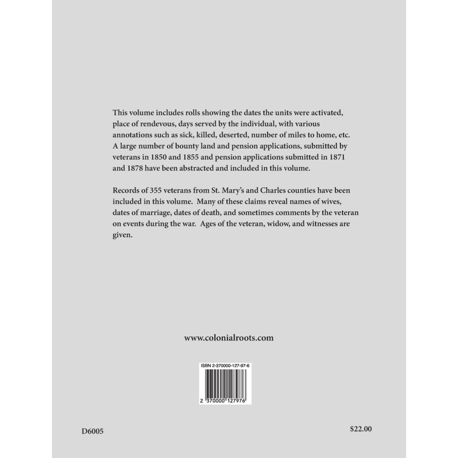 Maryland Militia in the War of 1812, Volume 5: St. Mary's and Charles Counties back cover