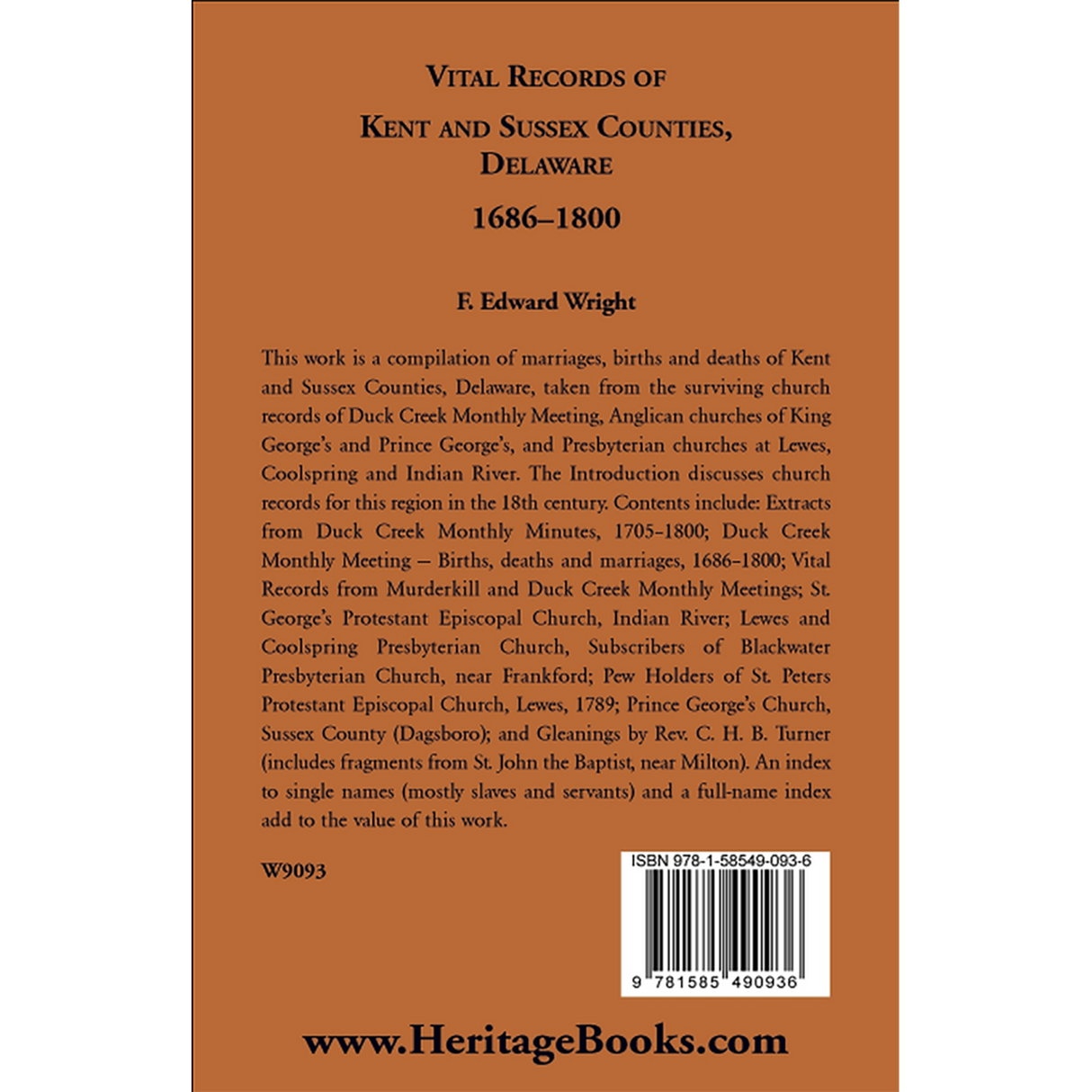 Vital Records of Kent and Sussex Counties, Delaware, 1686-1800 back cover
