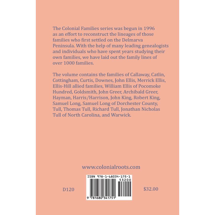 back cover of Colonial Families of the Eastern Shore of Maryland, Volume 17