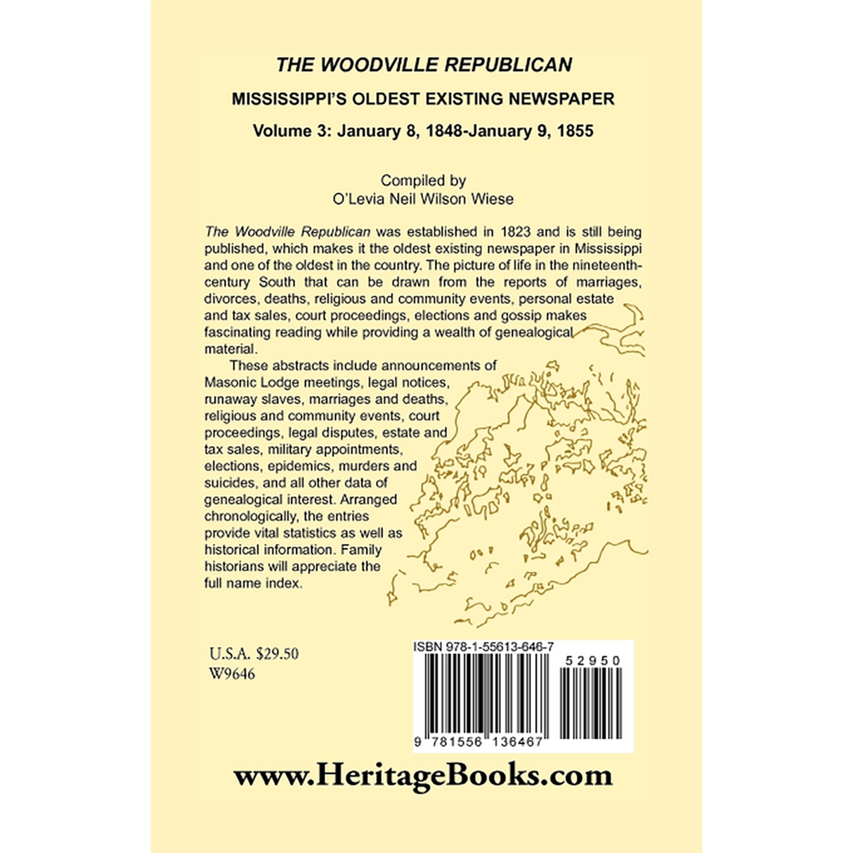 The Woodville Republican: Mississippi's Oldest Existing Newspaper, Volume 3: January 8, 1848-January 9, 1855 back cover