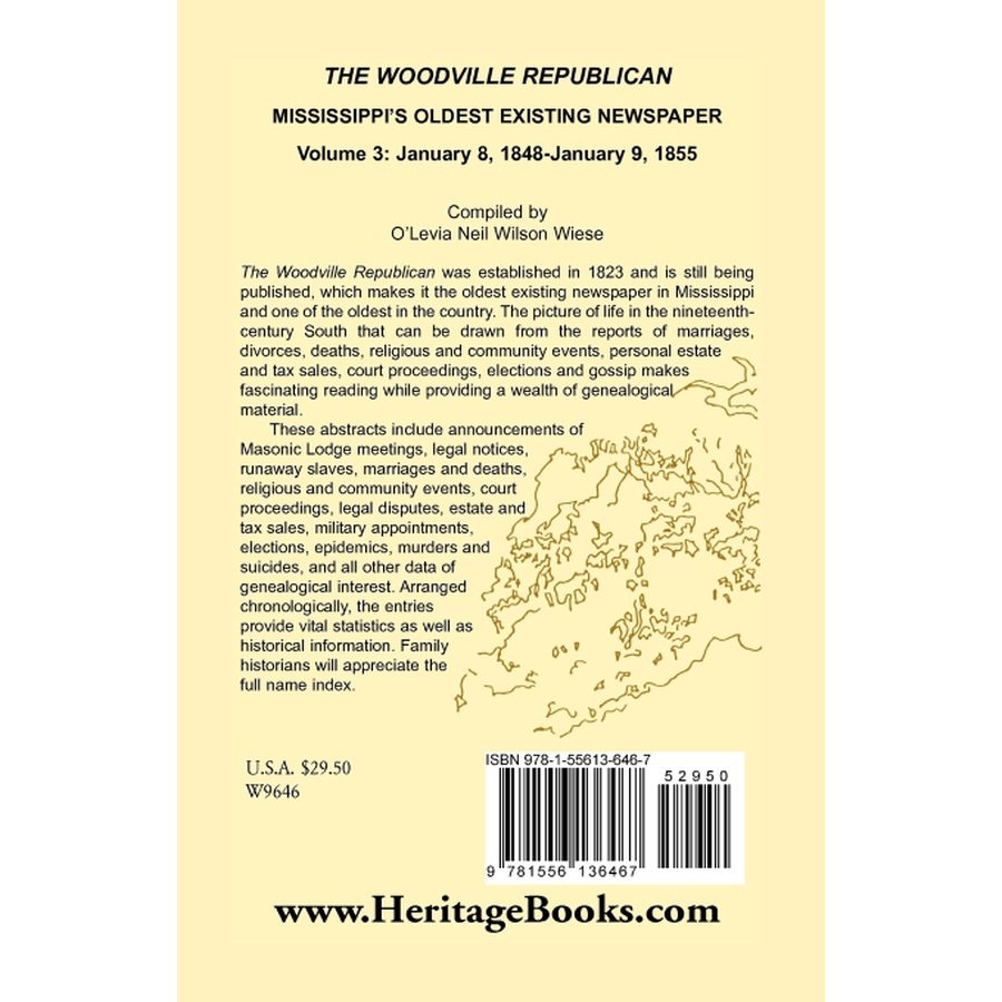 back cover of The Woodville Republican: Mississippi's Oldest Existing Newspaper, Volume 3: January 8, 1848-January 9, 1855