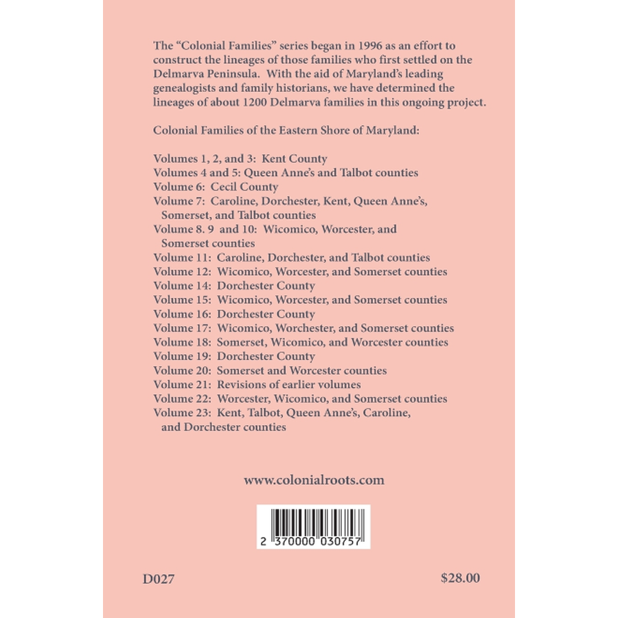 Colonial Families of the Eastern Shore of Maryland, Volume 13 back cover