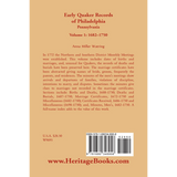 Early Quaker Records of Philadelphia, Pennsylvania, Volume 1: 1682-1750 back cover